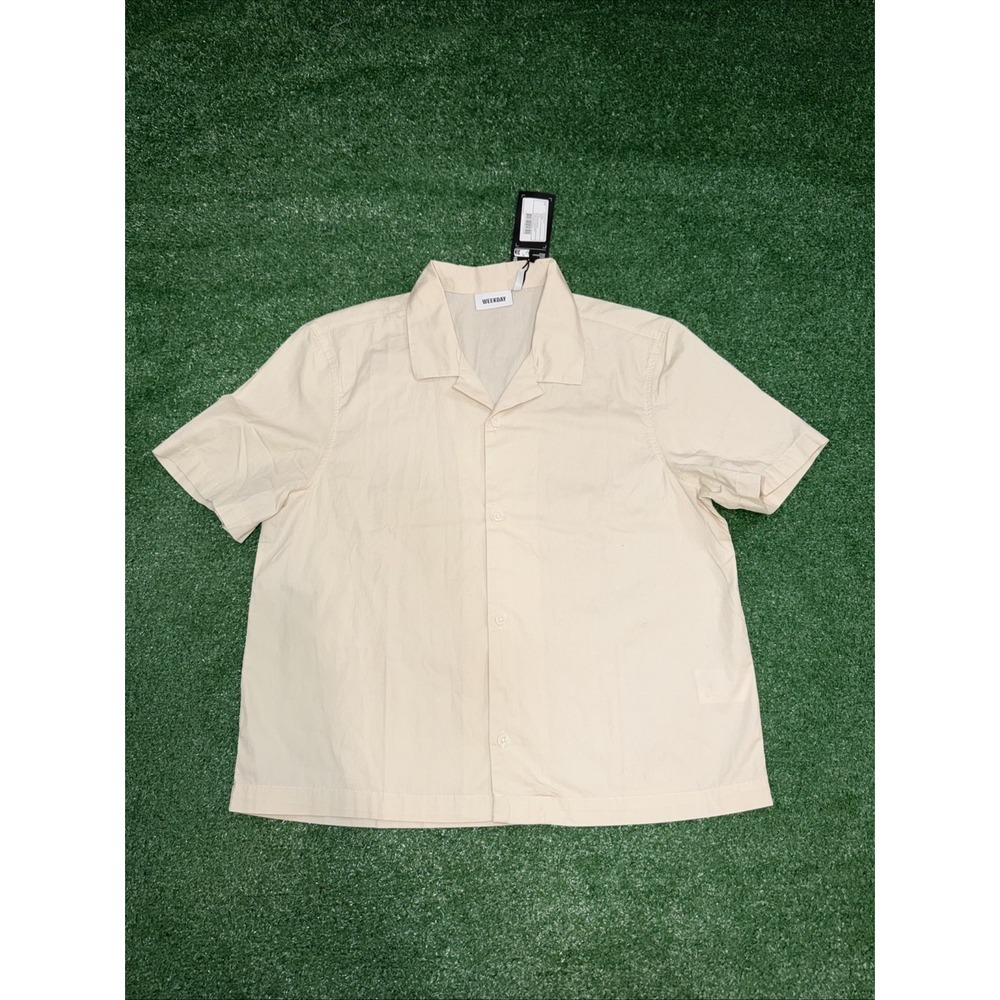 Weekday Relaxed Men's Shirt Beige Camp Collar Size Small